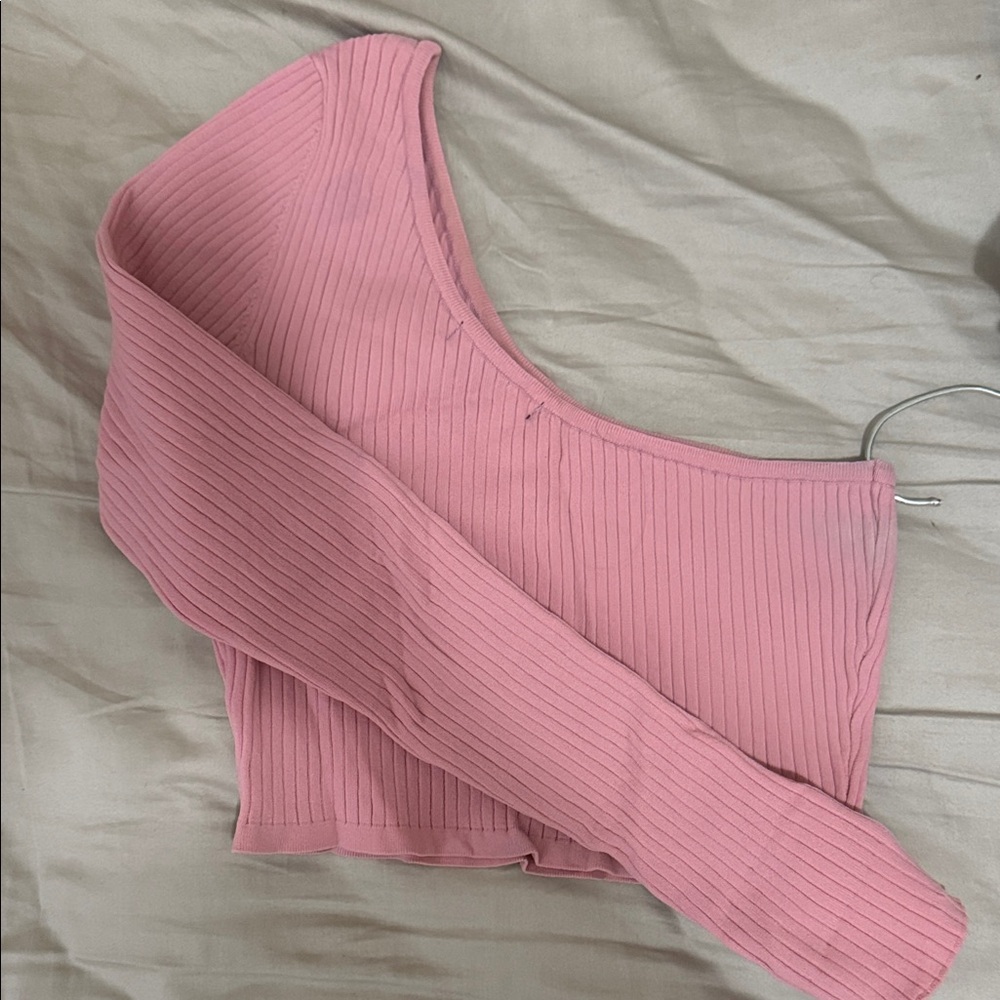 Forever 21 Pink Ribbed Asymmetrical Crop Top